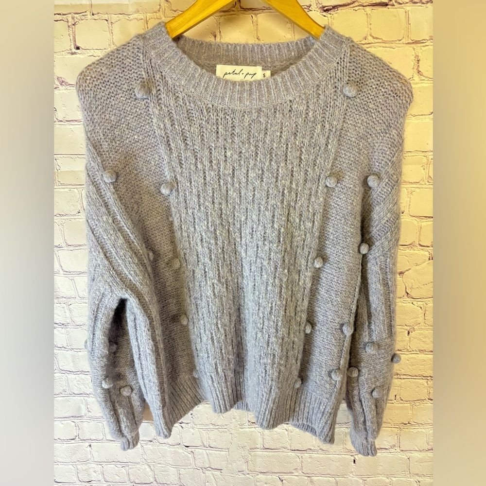 Petal and Pup Pipsa Boho Lavender Chunky Knit Crewneck Pom Pom Cropped Sweater S
